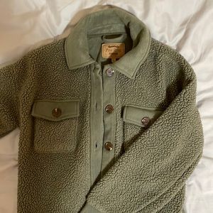 Pink Rose green sherpa button up